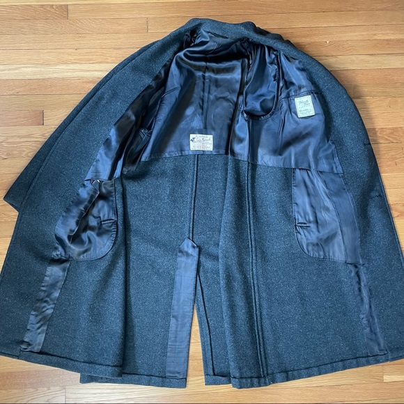 Vintage Harris Tweed 100% Wool Over Coat / Topcoat Long, Grey Blue, XXL - Picture 3 of 16